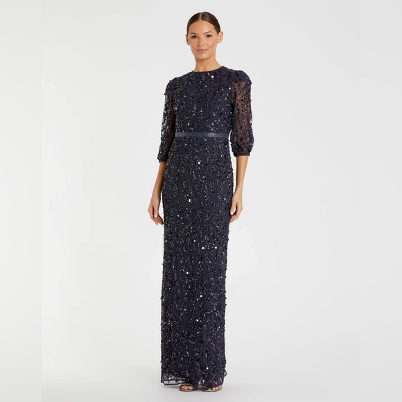 MAC DUGGAL 93790 NWT Sequined Elbow Sleeve Gown - Picture 1 of 7